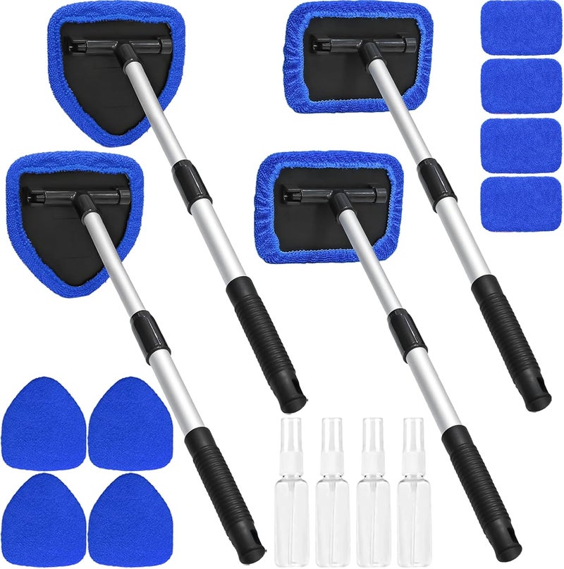 Beieverluck 20 Pieces Windshield Cleaner Tool, Inside Car Windshield Cleaning Tool with 12 Microfiber Pads, 4 Spray Bottle, and Extendable Handles Car Window Cleaning Tool Kit, Blue - Image 1